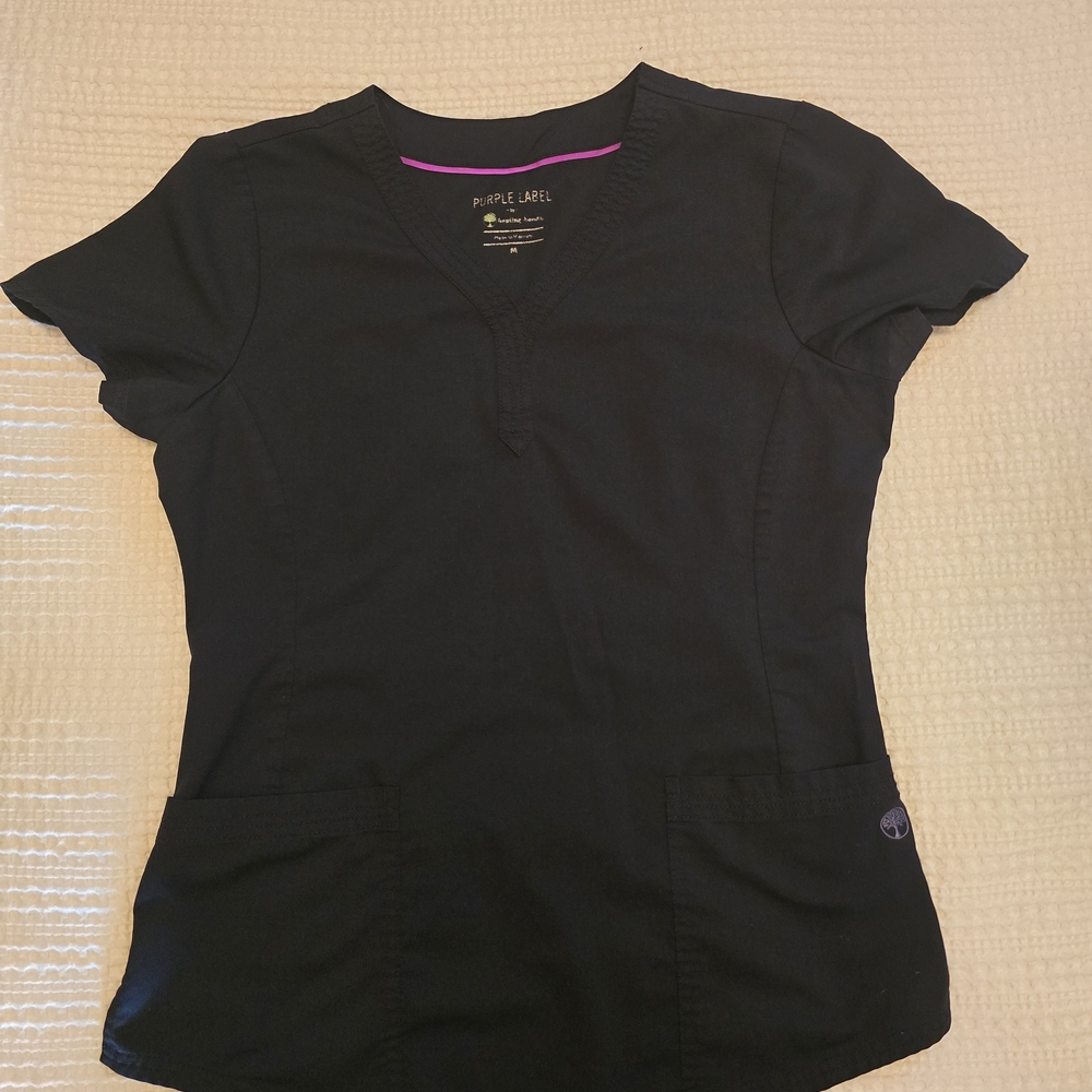 HHA Healing Hands Women's Purple Label Black Scrub Top